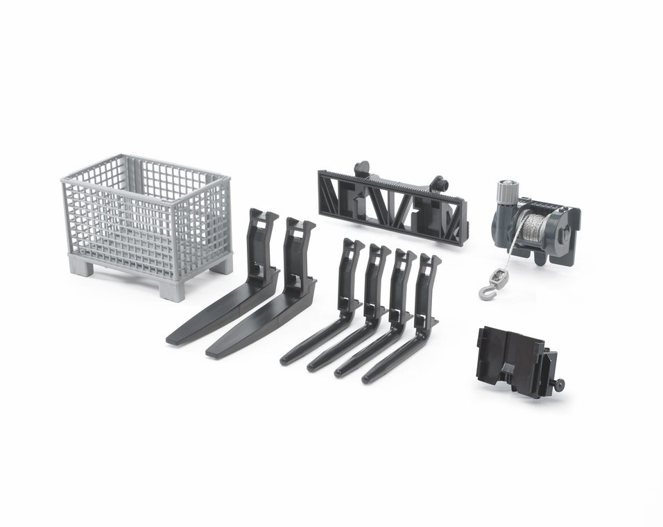 Box-type pallet, winch and forks for frontloader — Bruder 02318