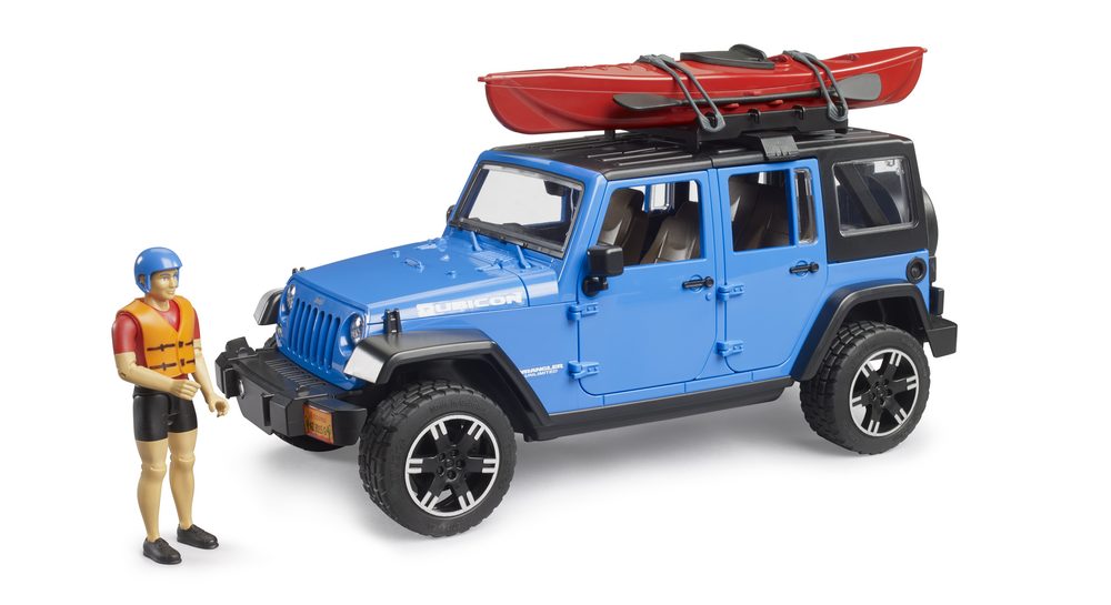 Jeep Wrangler Rubicon Unlimited with kayak and kayaker — Bruder 02529