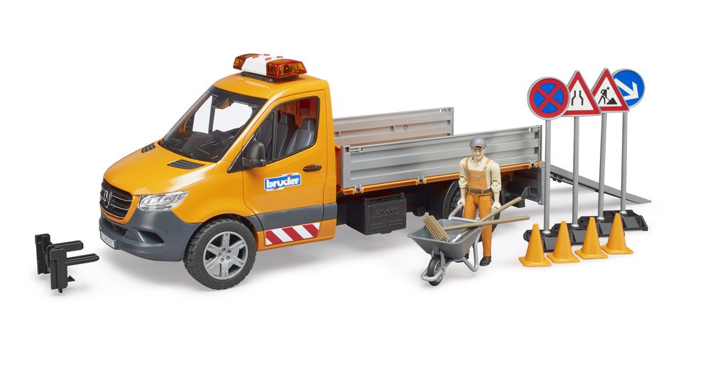 MB Sprinter municipal vehicle including light and sound module, driver and accessories — Bruder 02677