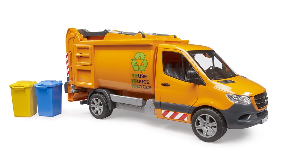 MB Sprinter Municipal garbage truck and 2 garbage cans — Bruder 02682