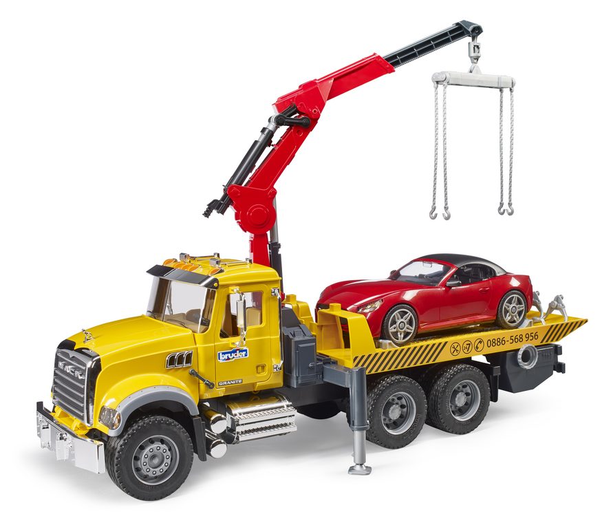 MACK Granite tow truck with BRUDER Roadster — Bruder 02829