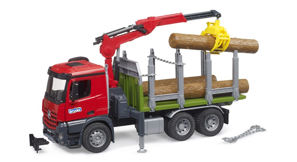 MB Arocs Timber truck with loading crane, grab and 3 trunks — Bruder 03669