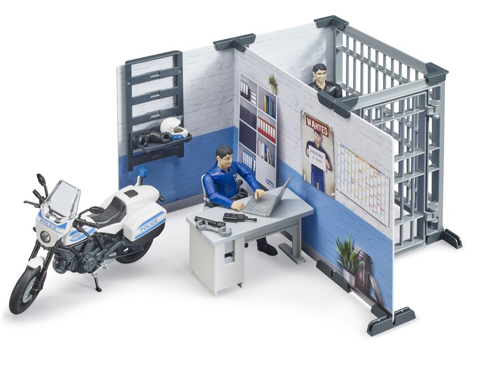 bworld Police station with police motorcycle and 2 figures — Bruder 62732