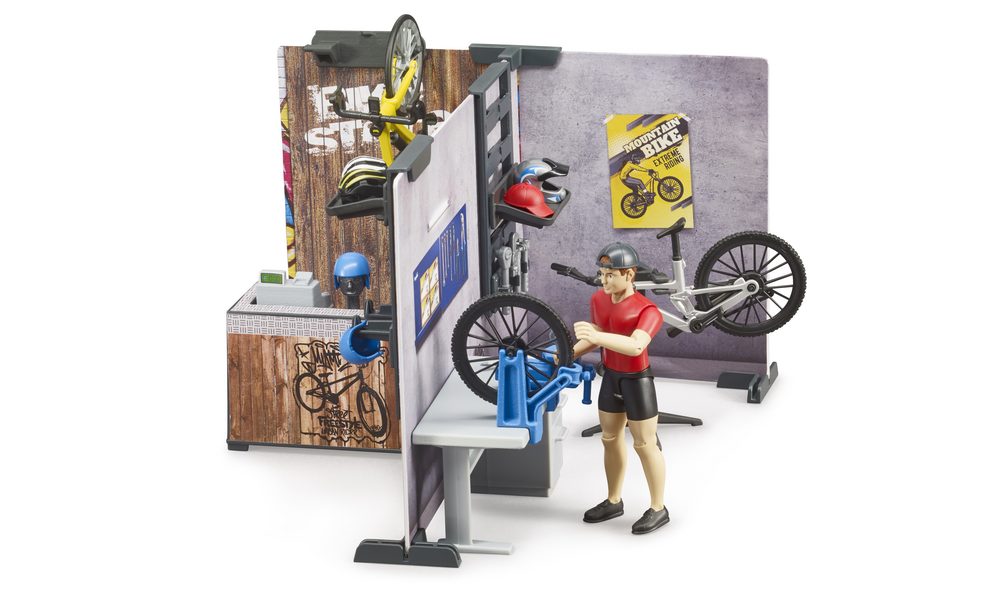 bworld bike shop with figure and bikes — Bruder 63120